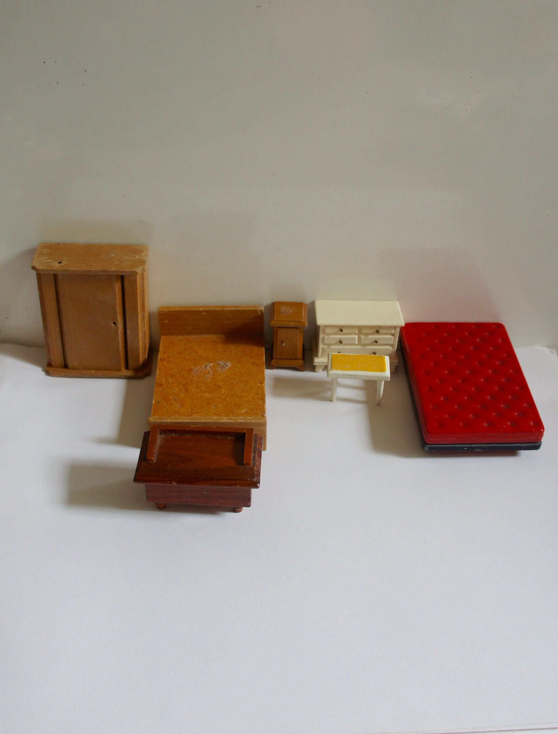 Vintage, Dolls House, Barton, Lundby, Camera da letto, Mobili, Letto, Armadio, Forziere Di cassetti, Ottomano, Petto, Sgabello, Tavolo da letto, Da co