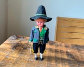 Vintage, Mid Century, Hard Plastic, Austrian, German, Salzburg, Boy, Man, Figure, Doll, Lederhosen, Dirndl, Hat, Collectible, Gift, Souvenir