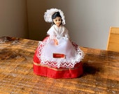 Beautiful, Vintage, 1 12th Scale, Dolls House, Picardie, French, Souvenir, Doll, In, Red and White Lace, Folk, European, Costume, Bonnet