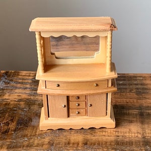 Vintage, 1:12th Scale, Pine, Kitchen, Dresser, With Mirror, Cupboard, Unit, Miniature, Collectible, Gift, Furniture, Display, Wife, Daughter
