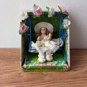 Vintage, 1:12th Scale, Dolls House, Boxed, PMS, The Secret Garden, Miniature, Girl, on, Ornate, Blue, Metal, Swing, Flower Decoration, Gift