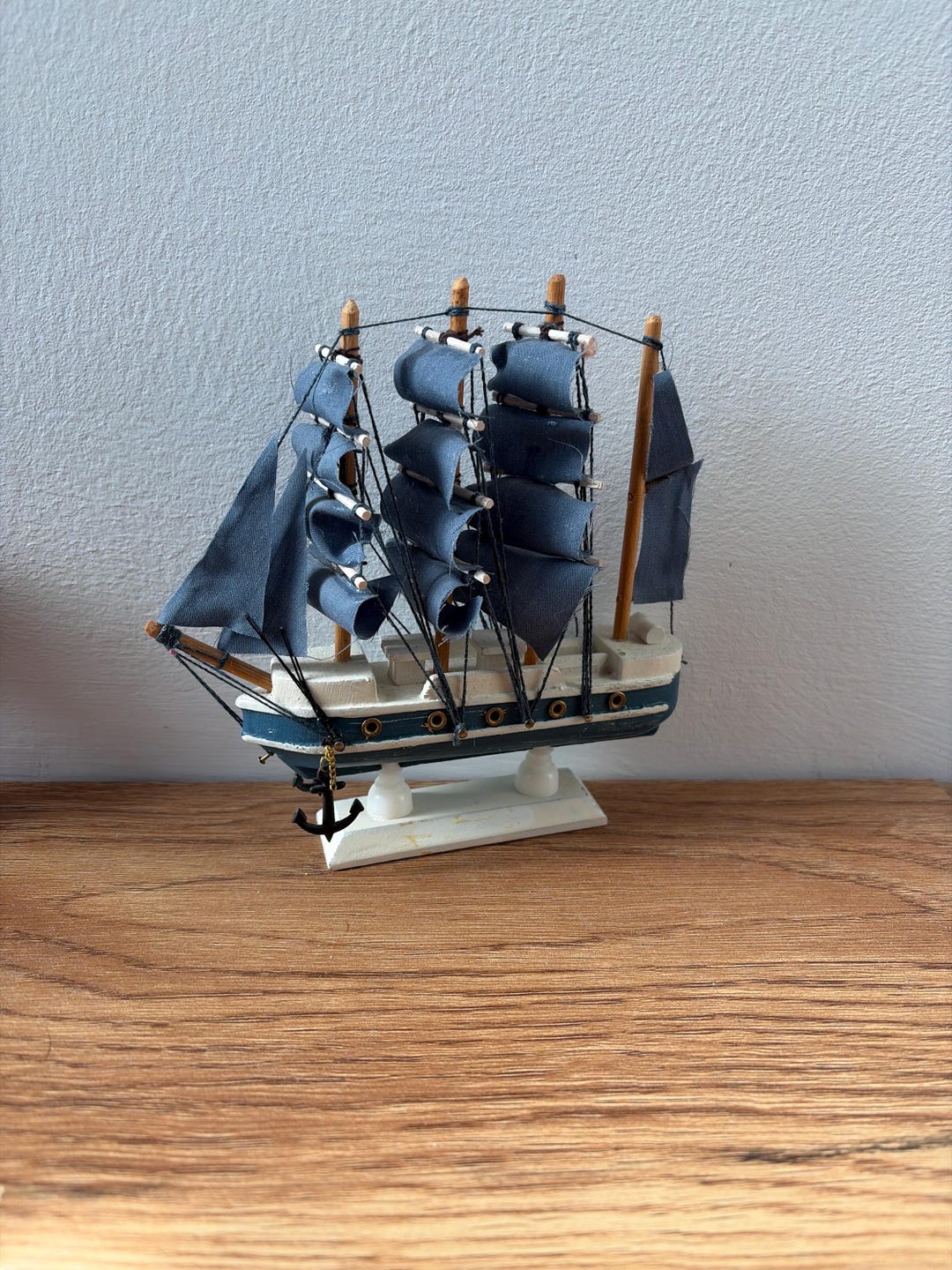 Vintage, Miniature, Blue & White, Wooden, Boat, Ship, Fregate ...