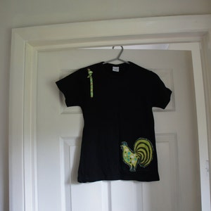 Handmade Retro Rooster T-Shirt Made With Recycled Vintage Fabric Size Small