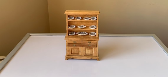 Vintage, 1:12th Scala, Casa delle bambole, Legno, Cucina, Comò, Mobili, Con, Albero e Fiori Design, Stoviglie, Display, Sala da pranzo, Cafe - Italia