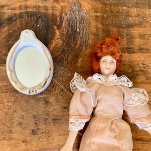 Vintage, 1:12th Scale, Dolls House, Miniature, White and Gold, Porcelain, Framed, Bathroom, Mirror, Collectible, Display, Diorama, Present