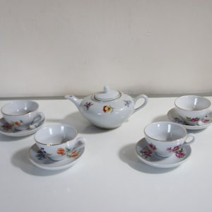 Vintage, 1980s, Miniature, Child&#39;s, Porcelain, Floral, Tea Set, Teapot, Cups, Collectible, Pretend Play, Gift, Mother, Daughter, Sister