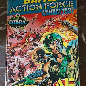 Vintage Cobra Battle Action Force Annual 1987 Książka w twardej oprawie, Retro, Kolekcjonerska, Komiks, TV, Nostalgia, Prezent, Brat, Tata, Syn, Chłopak