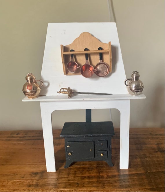 Miniatura in legno massello casa delle bambole camino a specchio vintage anni '50 mobili marrone - Italia