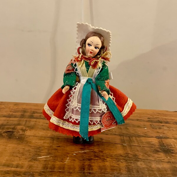 Vintage, Lela, Florencia, 1:16, escala 12, Casa de muñecas, Miniatura, Folk, Doll, In, Tradicional, Italiano, Europeo, Traje, Souvenir, Niña