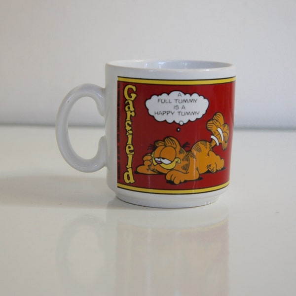Vintage, Garfield, A Full Tummy Is A Happy Tummy, Ceramic, Cup, Child's, Collectible, Retro, Gift, Son, Daughter, brother, Sister, Stocking