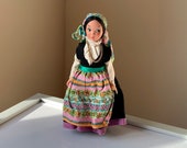 Beautiful, Vintage, 1960s, Lenovo, Torino, Riviera Adriatica, Italy, Souvenir, Fabric, Doll, In, Colourful Floral, Folk, European, Costume
