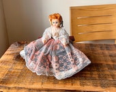 Vintage, 1 12th Scale, Dolls House, Plastic, Souvenir, Girl, Doll, In Pink Lace, European, Folk Dress, Miniatures, Display, Diorama, Present