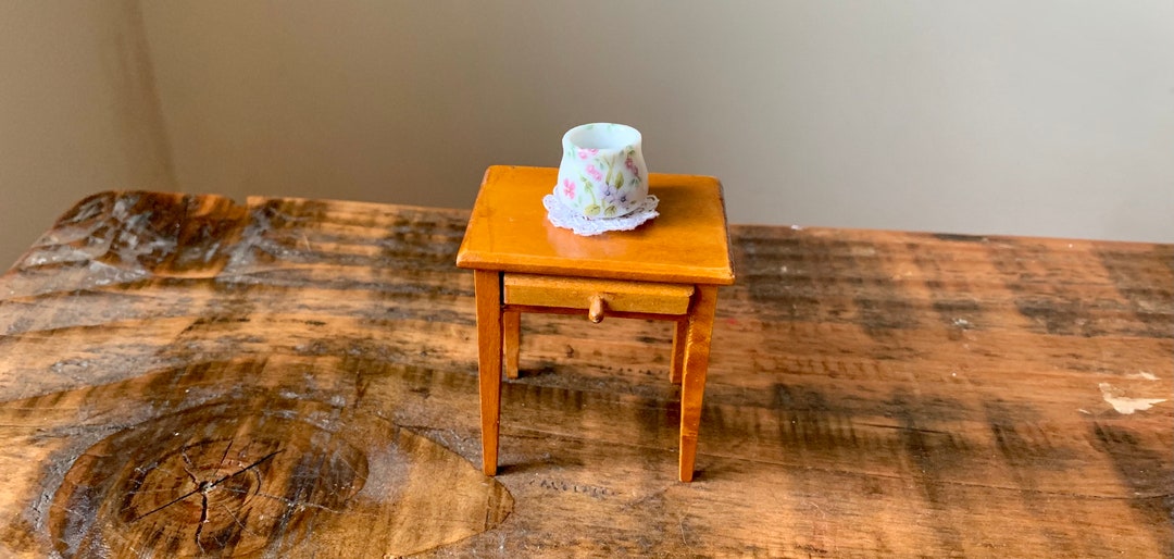 Miniature Jug And Bowl Dollhouse Cream Floral Jug & Bowl Set - 1:12 Scale Victorian Bedroom Miniature Accessory 1:12 Scale Miniature Set