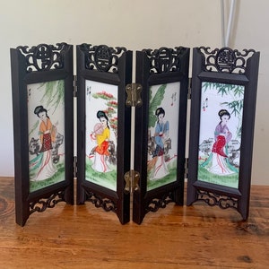 Vintage, 1:12th Scale, Dolls House, Ornate, Chinese, Japanese, Miniature, Ceramic, Screen, With Plastic Frame, Miniature, Display, ornament