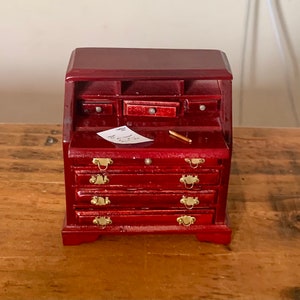 Vintage, 1:12th Scale, Dolls House, Miniature, Wooden, Bureau, Writing Desk, With, Drawers, Pencil, Letter, Study, Living Room, Collectible