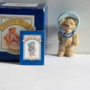 Sweet, Vintage, 1990s, Collectible, Boxed, Colour Box, Bears, Lally Bear, Teddy, Bear, In Blue Bonnet And Necklace, Figurine, By Peter Fagan