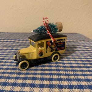 Altered, Vintage, Lledo, Days Gone, 1934, Chevrolet, Bushells Coffee, Advertising, Delivery, Van, Collectible, Christmas Tree, Ornament, Men