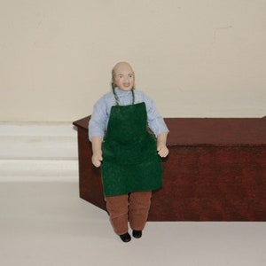 Vintage, Handwerker, handgefertigt, von Hand gekleidet, 01:12. Skala, Puppenhaus, älter, Gentleman, Shop Keeper, Gemüsehändler, Figur, alt, Mann, Diorama