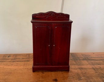 Vintage, 1:12th Scale, Miniature, Detailed, Mahogany, Wooden, Wardrobe, With Hanging Rail and Shelves, Collectible, Bedroom, Gift, Mother