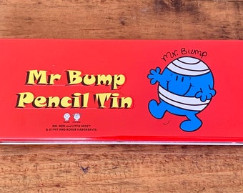 Vintage, 1997, Mr Men, Mr Bump, Metal, Pencil Tin, Pencil Case, Collectible, Retro, Gift, Cartoon, Brother, Sister, Son, Daughter, Present