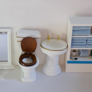 Vintage, 1:12th Scale, Dolls House, White, Wooden, Miniature, Bathroom, Set, Toilet, Sink, Mirror, Storage Shelves, Towels, Toilet Rolls