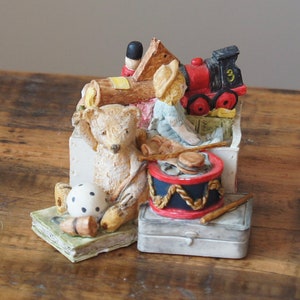Vintage, 1988, Collectible, 1:12th Scale, Dolls House, Peter Fagan, Colour Box Bears, Toy Box, With Doll, and Train, Miniature, Display, Mum