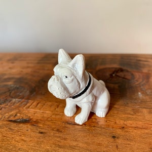 Vintage, 1:12th Scale, Dolls House, White, Bull, Dog, French Terrier, Puppy, Sitting Pose, Pet, Miniature, Collectible, Display, Gift, Wife