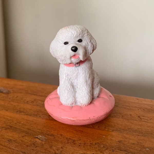 Vintage, 1994, MEG, 1:12th Scale, Dolls House, Plastic, Bichon Frisé, Dog, Puppy, On Cushion, Pet, Miniature, Collectible, Display, Gift