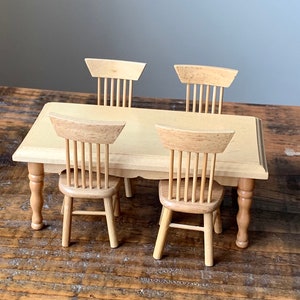 Vintage, 1:12, Kiefer, Küche, Tisch und vier, Stühle, Viktorianisch, Edwardianisch, Modern, Miniatur, Möbel, Esszimmer, Sammlerstück, Geschenk
