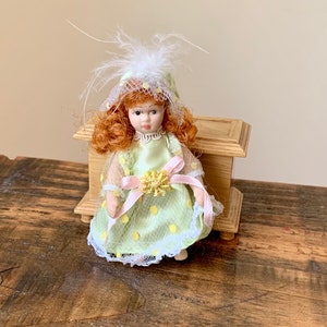 Vintage, 1:12th Scale, Dolls House, Figurine, Child, Girl, Doll, In Mint Green, Party, Fair, Dress, Scale Model, Miniature, Collectible, Mum