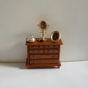 Vintage, 1:12th Scale, Dolls House, Gold Tone, Mirror, Makeup Brush, Perfume Bottle And Jars, Photo Frame, Bedroom, Dressing Table, Display
