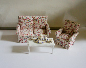 * vintage miniature ❀ 菜の花色の可愛い花柄 ソファ set Vintage, 1:12th Scale, Dolls House, Floral, Fabric, Two Seat