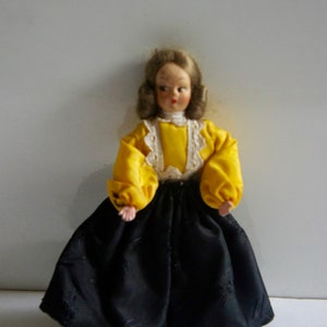 Sweet, Vintage, 1:12th Scale, Doll, In, Yellow And Black, Blouse And Skirt, Folk, Costume, Figure, Collectible, Dolls House, Girl, Child