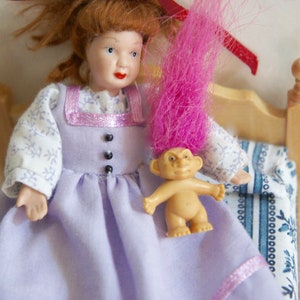 Vintage, 1:12th Scale, Dolls House, 1980s, Miniature, Pink, Hair, Plastic, Troll, Figure, Doll, Collectible, Display, Retro, Gift, Present