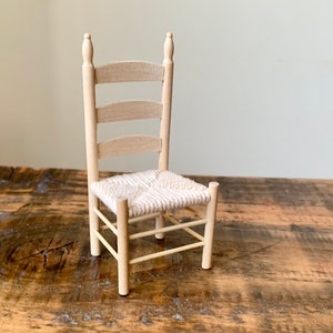 Vintage, 1:12th Scale, Dolls House, Miniature, Pine, Ladder Back, Chair, With Woven Seat, Modern, Mid Century, Victorian, Edwardian, Present