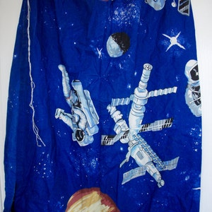 Pair Of Vintage, Outer Space, Spaceman, Planets, Curtains, Length 48" Width 62", Fabric, Material, Home Decor, Children, Sewing, Boy, Girl