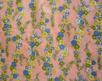 128 cm, Vintage, Peach, Blue,Green, Yellow, White, Floral Design, Lightweight, Cotton Blend, Fabric, Material, Sewing, Dressmaking, Craft