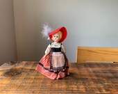 Vintage, Plastic, Souvenir, Doll, In, Red, White and Black, Victorian, Dress, Folk, With Hat, European, Costume, Figure, Collectible, Gift