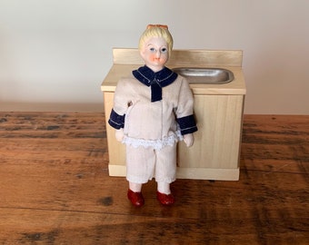 Melody Jane Dollhouse Little Girl Porcelain Doll - 1:12 Scale Miniature In Sailor Dress, Hand-Painted & Poseable (4.25 Inches Tall)