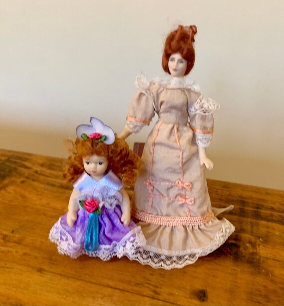 COPPIA di in miniatura casa delle bambole bambole di porcellana ~ Vittoriano Madre e Bambino 1:12 