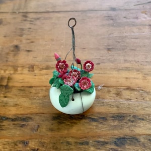 Annata, scala 1:12, casa delle bambole, appesa, ceramica, pianta, vaso, e, rosso, fiori, miniature, portico, giardino d&#39;inverno, collezionismo, casa delle bambole