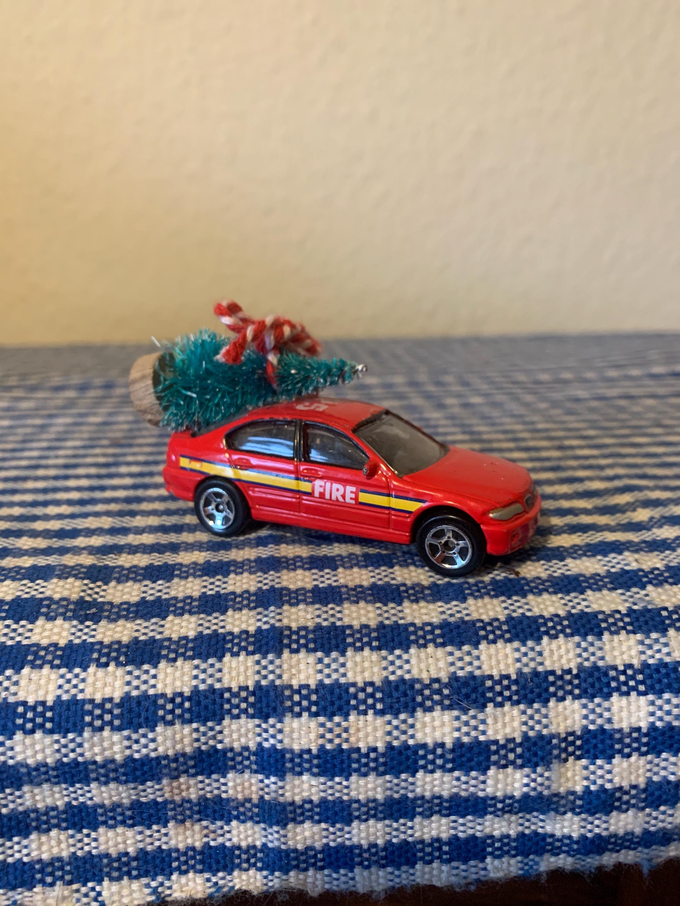 Altered, Realtoy, BMW 3 Series, Red, Fire, Car, Toy, Collectible, Vehicle, With, Christmas Tree, Ornament, Decoration, Stocking Filler, Gift