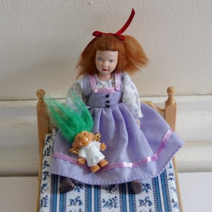 Vintage, 1:12th Scale, Dolls House, 1980s, Miniature, Green, Hair, Plastic, Angel, Troll, Figure, Doll, Collectible, Display, Retro, Gift