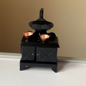 Reserved, Vintage, 1:12th Scale, Dolls House, Black, Aga, Range, Cooker, With Copper Pans, Kitchen, Victorian, Edwardian, Dollhouse, Gift