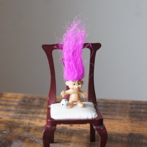 Vintage, 1:12th Scale, Dolls House, 1980s, Miniature, Pink, Hair, Plastic, Troll, With Football, Figure, Doll, Pendant, Lucky, Present, Gift