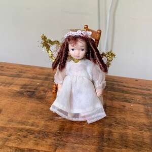 Vintage, 1:12th Scale, Dolls House, Figurine, Child, Girl, Angel, Doll, In Gold Fairy, Angel, Dress, With Wings, Scale Model, Miniature