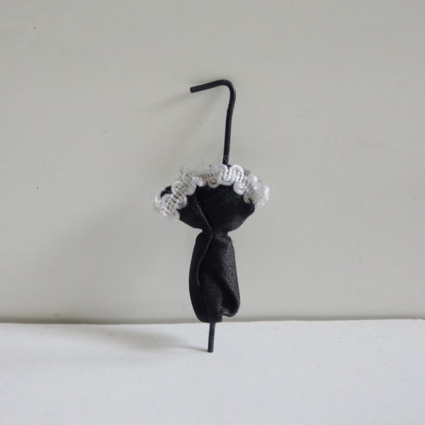 Vintage, 1:12th Scale, Dolls House, Miniature, Black, White Lace Trim, Umbrella, Parasol, Collectible, Gift, Display, Entrance, Porch, Hall