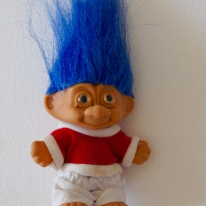 Vintage, Collectible, 1992, Russ Berrie, Blue Hair, Troll, Doll, In Red And White, Christmas, Outfit, Toy, Retro, Gift, Girlfriend, Sister