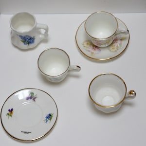 Vintage, Miniature, English, Bone China, Assorted, Child&#39;s, Dolls, Porcelain, Floral, Tea Cups And Saucers, Collectible, Mother, Daughter