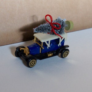 Altered, Vintage, Reader&#39;s Digest, 1910, Fiat Modello, Toy, Collectible, Car, With Christmas Tree, Ornament, Decoration, Stocking Filler